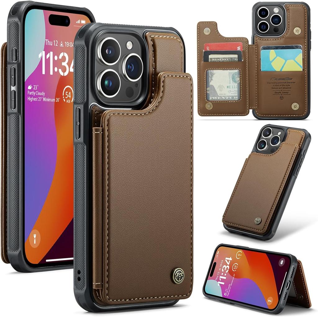 IPhone Wallet Protective Case with Card Holder, RFID Shielding, Men's and Women's Shock-absorbing Leather Bracket, Durable Protective Phone Case