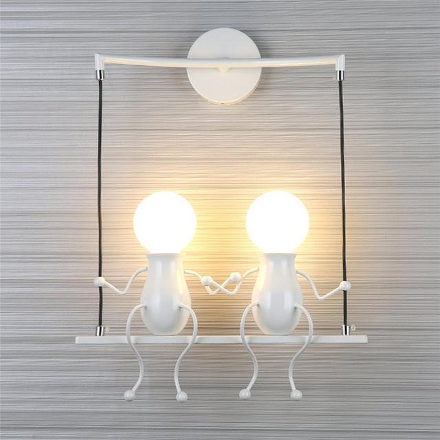 Kreative Humanoide LED Wandleuchte E27 Eisen Cartoon Kleiner Mann Schaukel Wandlampe Kunstdekor für Schlafzimmer Kinderzimmer Wandleuchte Beleuchtung
