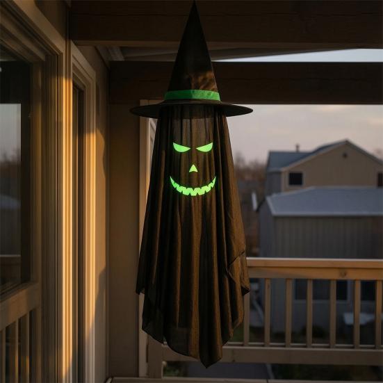 Halloween Hängende Geister Außen Dekoration, Leuchtet im Dunkeln Geist Hexenhut Ornament für Veranda, Terrasse, Rasen, Garten, Bäume, Spukhaus Dekor