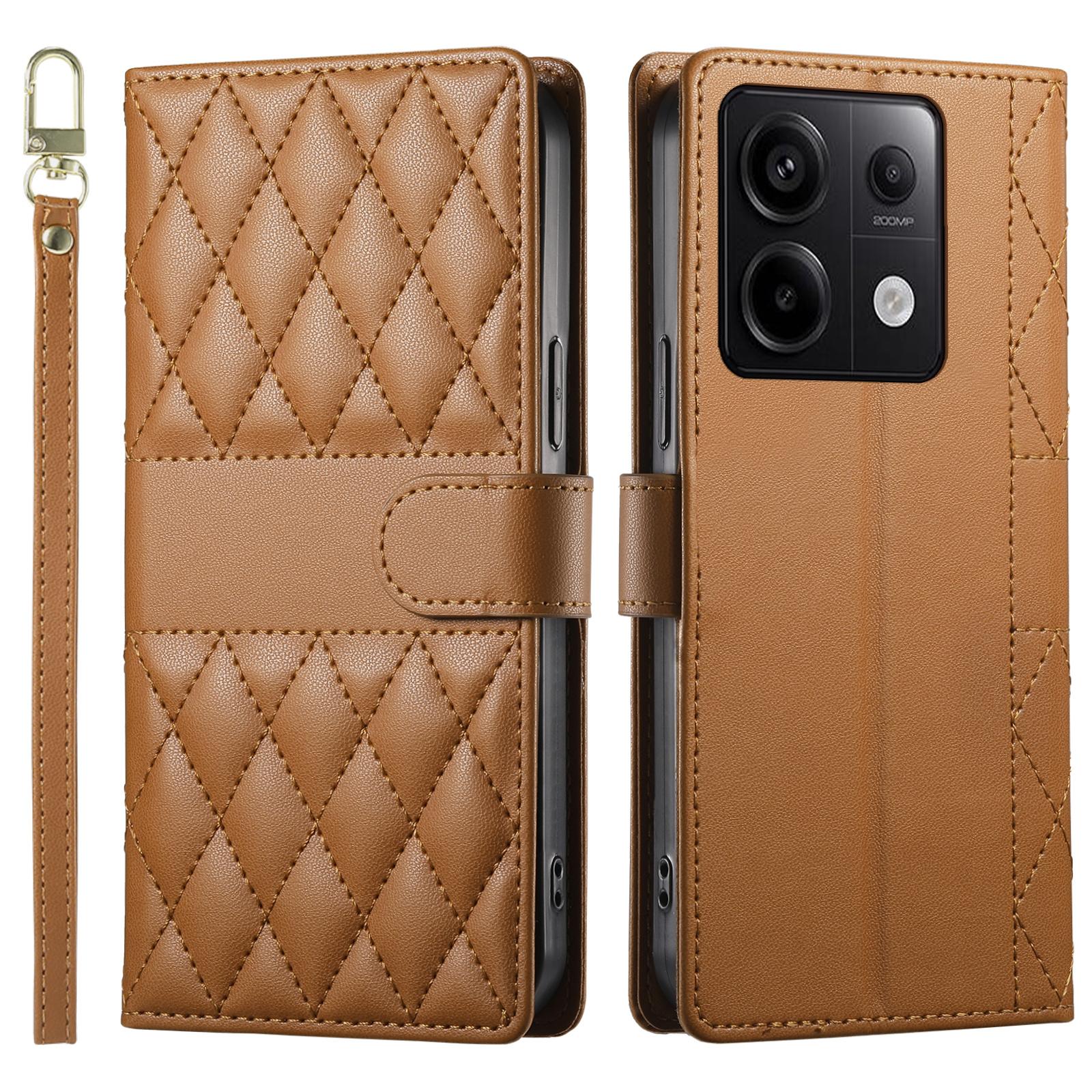 

For Xiaomi Redmi Note 13 Pro 5G Case Rhombus Stitching Wallet Stand Leather Phone Cover with Long/Short Strap C