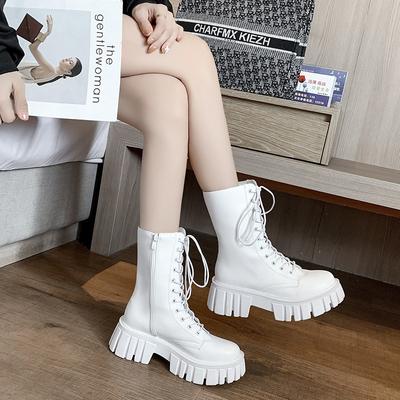 Martin Boots Women's New Autumn British Style Platform Casual Strap Medium Boots High Heels Ins Internet Celebrity Boots