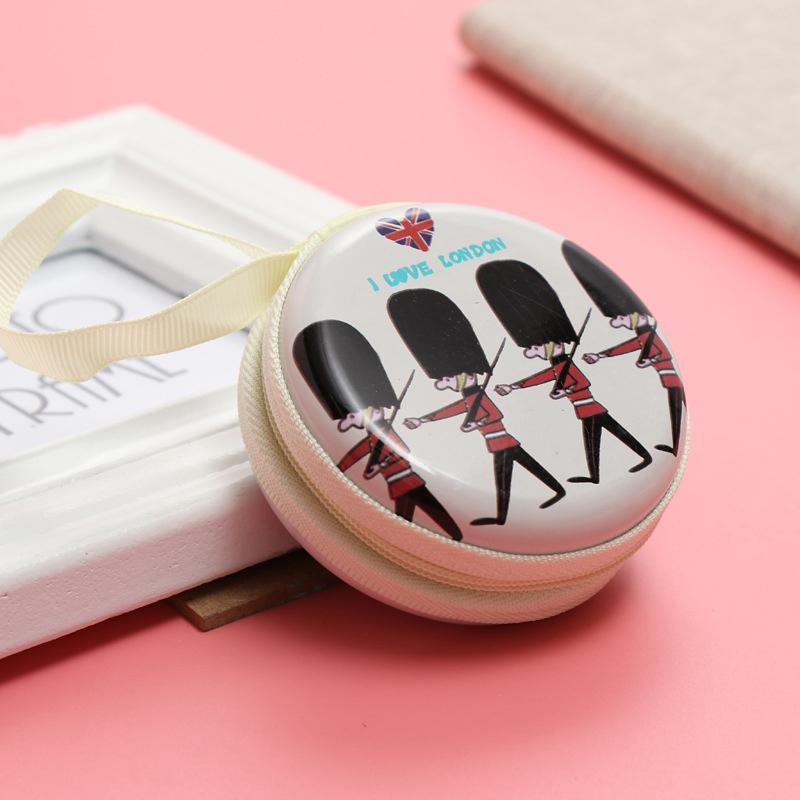 

1Pc Creative Circular Tin Coin Wallet Cartoon Storage Box Mini Zipper Bag With Small Earphone Cable 1pcs