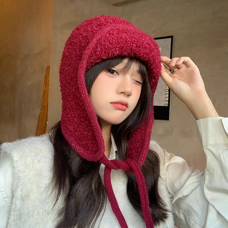 Autumn And Winter Haze Blue Knitted Hat Women'S Cold Protection And Warmth Korean Version Versatile Face Small Ear Protection Pullover Hat