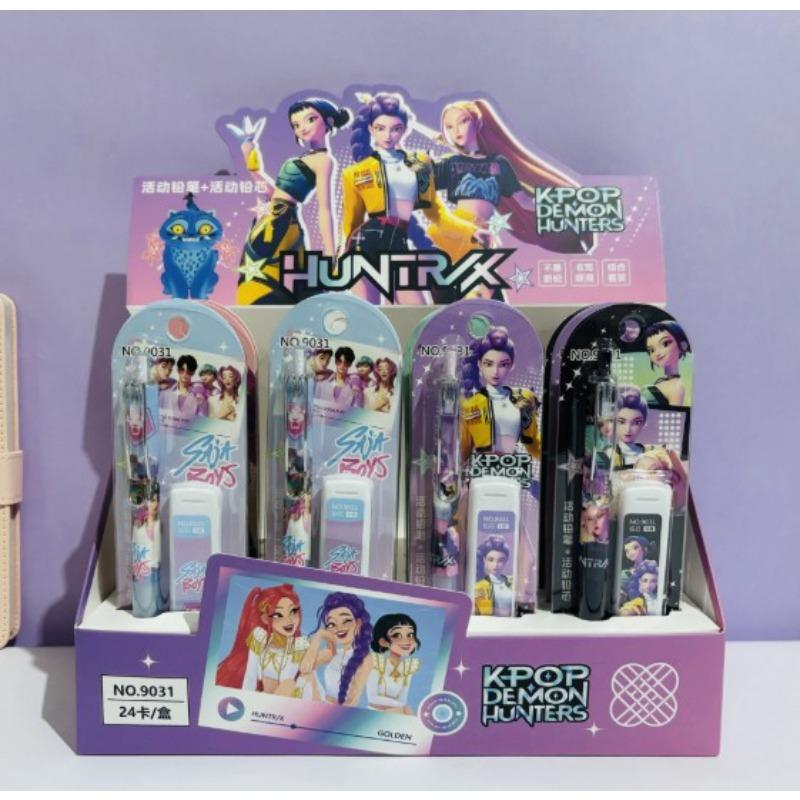 New popular cartoon anime girl replaceable pen core set cartoon press pencil school office stationery set gift