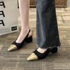Fragrant Style Color Matching Square Head Thick Heel High Heel Single Shoes Women's 2025 New Elegant Temperament Light Mouth Empty Bag Head Sandals