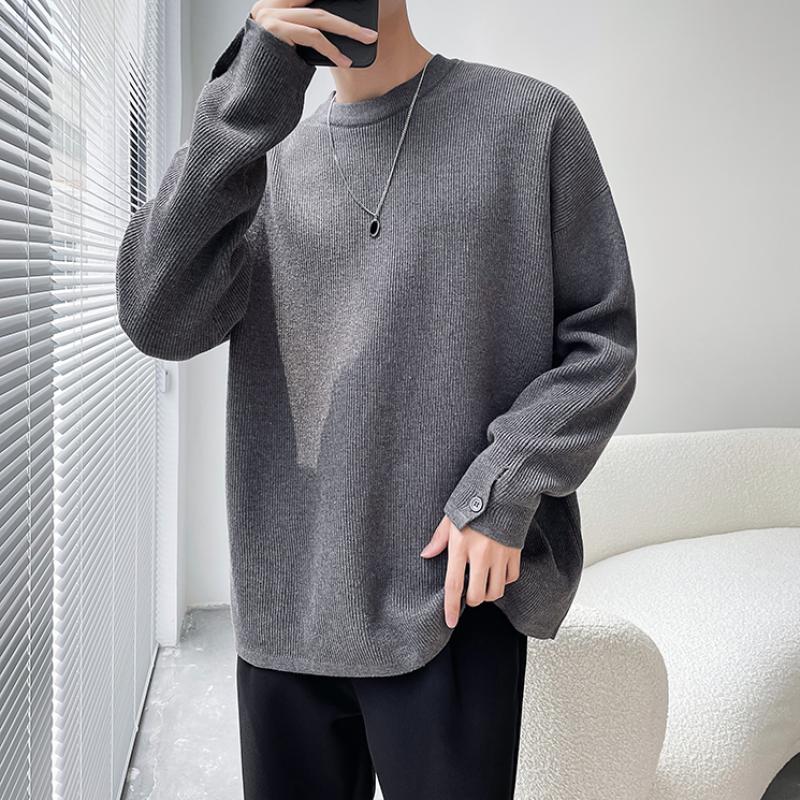 Autumn and Winter Ins Solid Color Crewneck Sweater, Men's Korean Version, Versatile, Loose White Pullover Sweater, Long-sleeved Base Layer