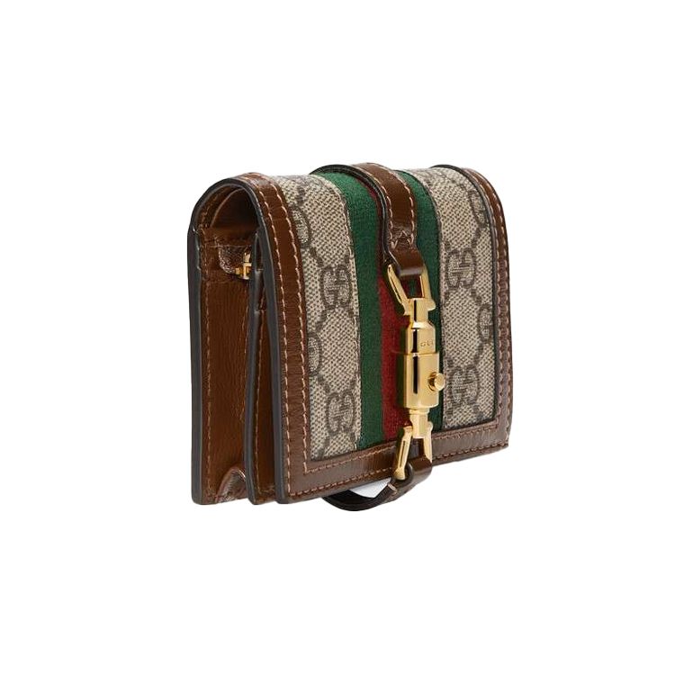 Gucci Jackie 1961 Gold Lock Monogram Canvas And Leather Clutch Wallet Women Clutch Wallet Green Brown 645536-HUHHG-8565