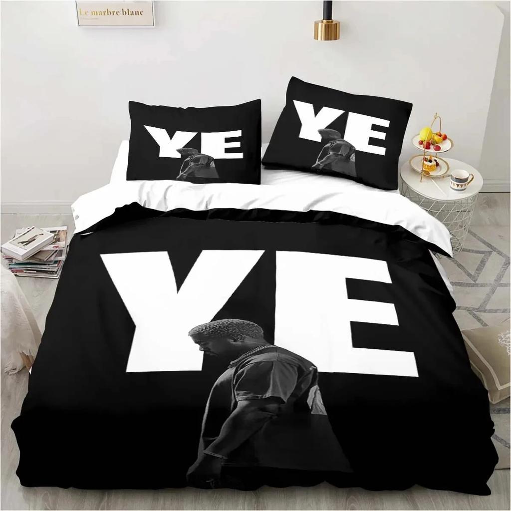 Set de lenjerie de pat Rapper Kanye West Set de pat cuvertură de pilotă Husă de pilota Față de pernă Conversor King Queen Size Set de pat pentru adulți