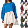 Women's Color Block Pleated Sweatshirt Dress Casual Loose Fit Two Piece