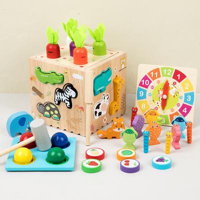 Wooden Montessori Children'S 8-In-1 Knock Ball Animal Pairing Fishing Intelligence Box Game Early Education Toy