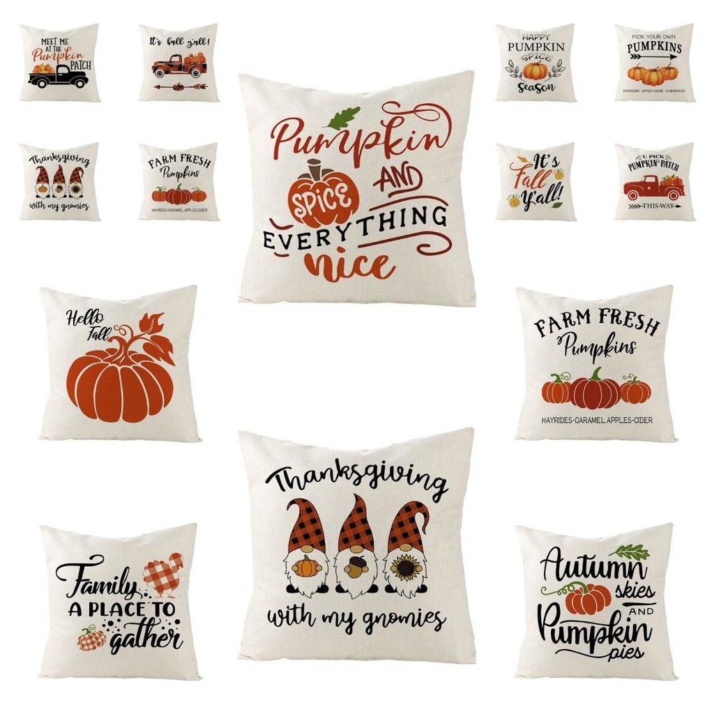 Autumn Fall Thanksgiving Throw Pillow Case Cushion Cover Maple Pumpkin Decor