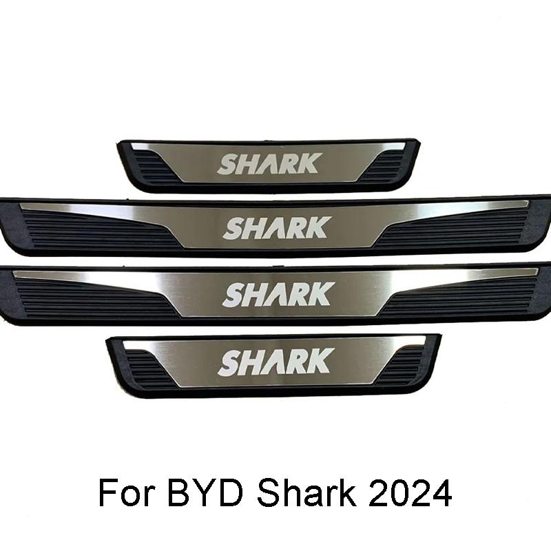 Door Sill Pedal Welcome Scuff Plate Cover Plastic Stainless Steel For BYD SHARK 6 2025+ Protector Sticker Car Accessories 4PCS