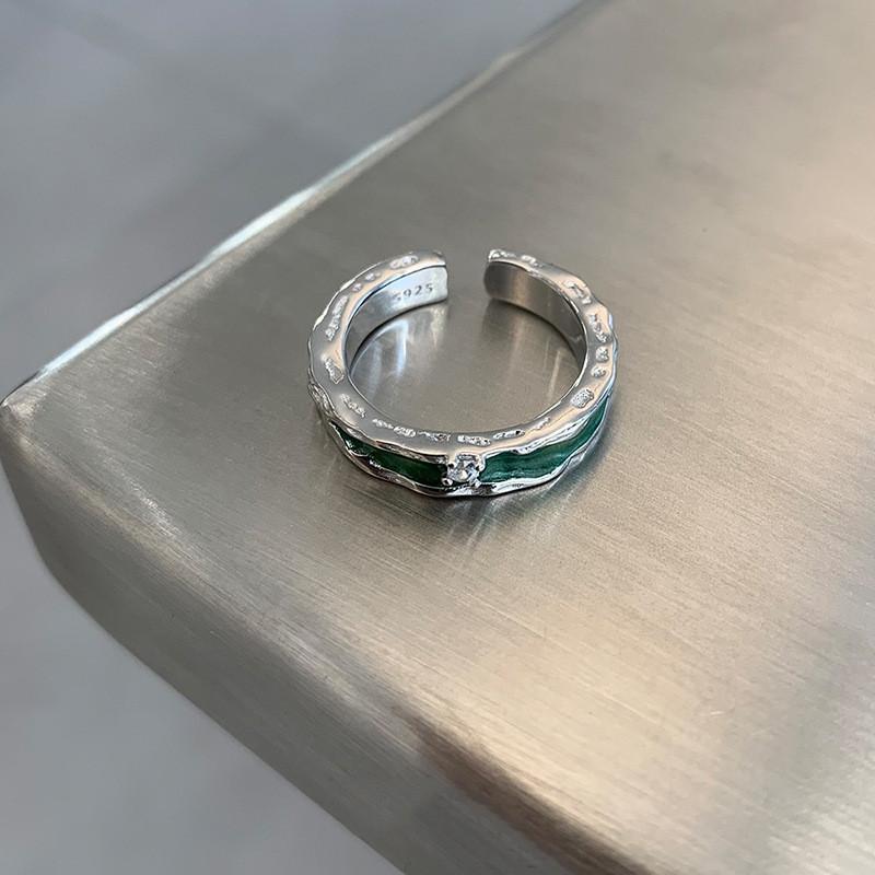 Ins Style Eyecatching Green Zircon Ring For Women Adjustable Jewelry Copper