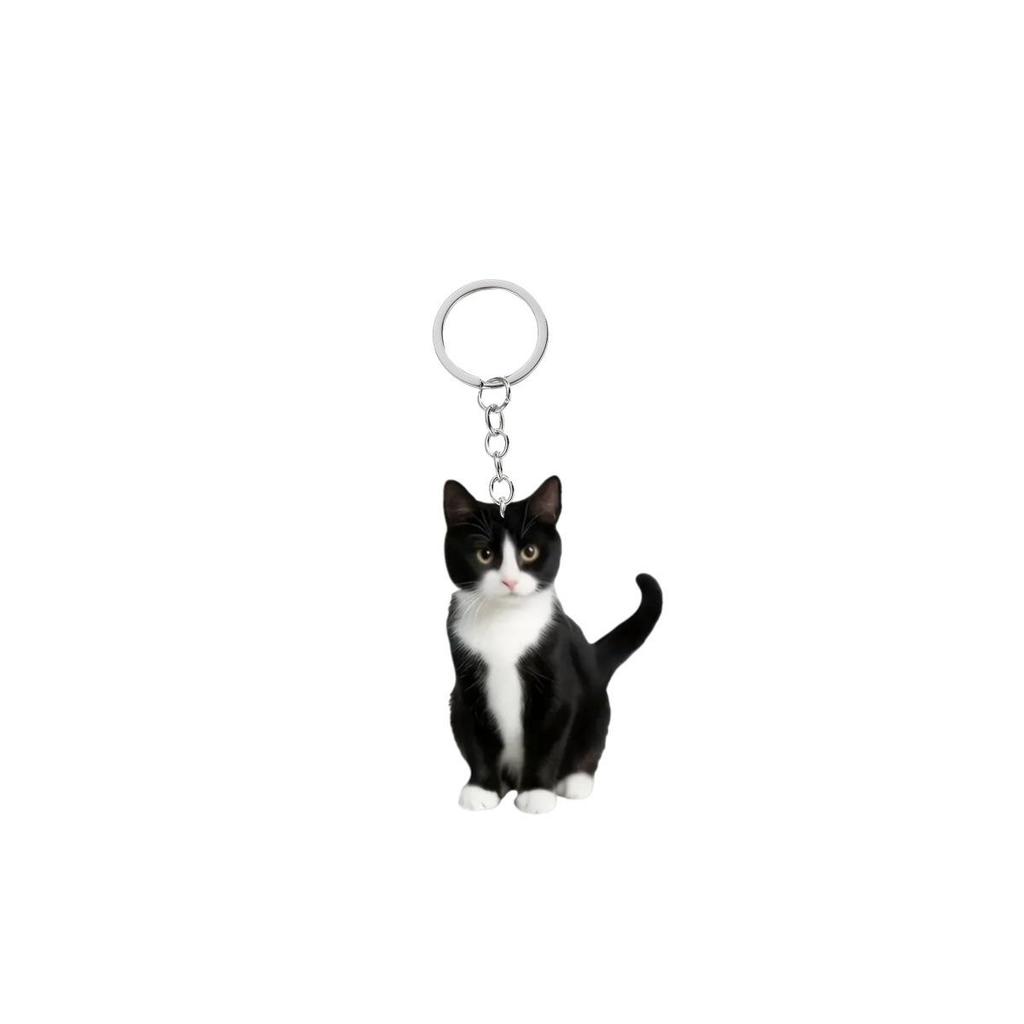 Doppelseitiger Acryl-Schlüsselanhänger mit Tuxedo-Katze für Rucksack