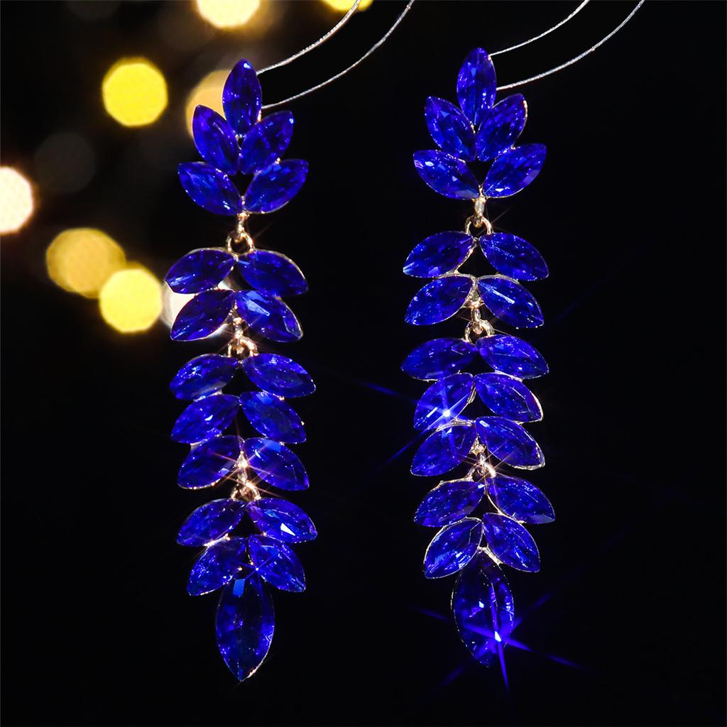 Color Glass Rhinestone Long Earrings Women Luxury Earrings Pair