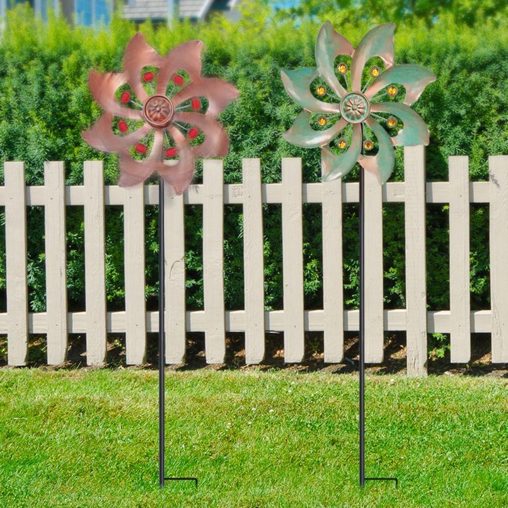 Creative Wind Spinners Rotating Flower Pinwheel Crafts Double Windmill Sculpture  Yard