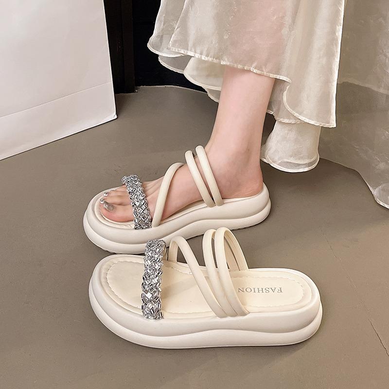 Fashion Platform Two-wear Sandals and Slippers for Women 2025 Summer New Wear Rhinestone with Skirt Flip-flops Casual Beach Sandals
