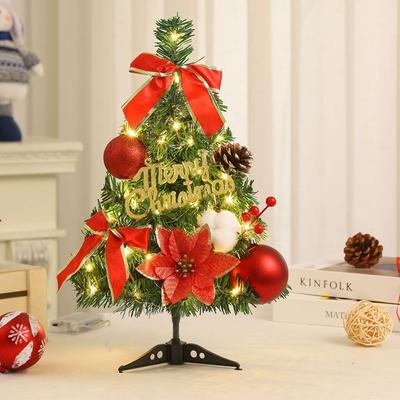 With LED Light Artificial Christmas Tree Bow Knot Pine Cone Tabletop Xmas Tree Simulated 45CM Desktop Pine Christmas Tree