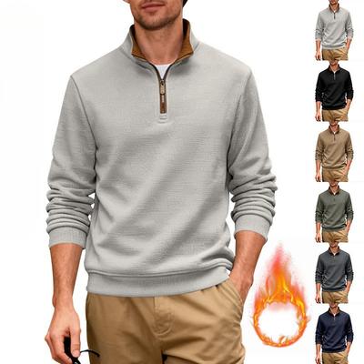 Winter Men's Oversized Heavyweight Composite Stand Collar Zip-Up Casual Commuter Business Check Sweatshirt