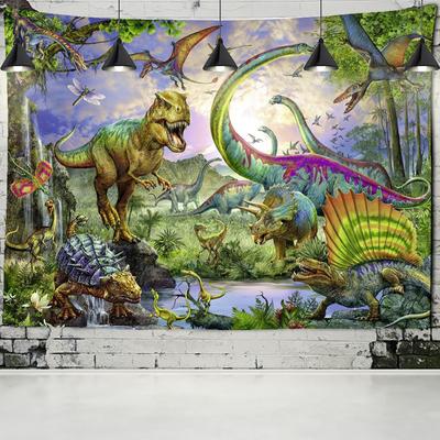 Arazzo da parete con motivo a dinosauri, arte astratta, animale, psichedelico, stregoneria, mistero, decorazione per la casa del dormitorio