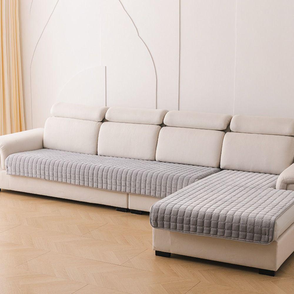 Wear Resistant Plush Flannel Plaid Sofa Cushion Non-slip Stain-resistant Couch Cushion Thickened Washable Sofa Cover Living Room