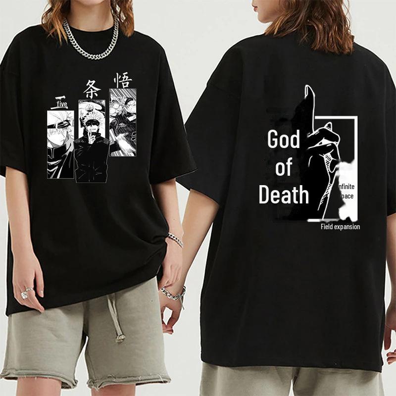 Футболка с аниме «Дзюдзюцу Кайсен Годзё Сатору»: Модный летний топ с короткими рукавами L серый