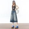 Trendy Summer High Waist Slim Vintage Blue Wide Leg Denim Cropped Capri Pants Loose Straight Versatile Slimming Daily Wear