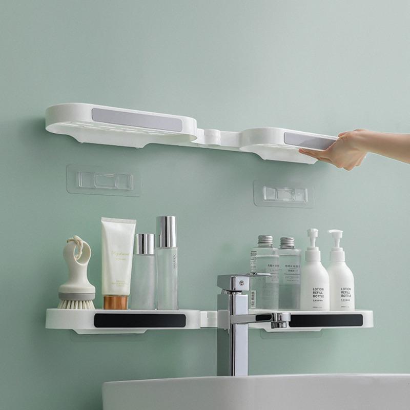 Punch-free Bathroom Shelves Revolving Rack Wall-mounted Foldable Corner Shower Storage Holder Kitchen Wall Rack Organizer
