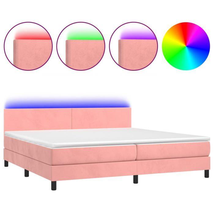 Exclusive House - Bed Slatted Base with LED Mattress Pink 200x200cm Velvet