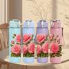 1PC Pink Rose Bouquet Floral Print 750ml Color Plastic Sports Water Bottle Leakproof Flip Straw Lid Suitable for Sports Office Home Use