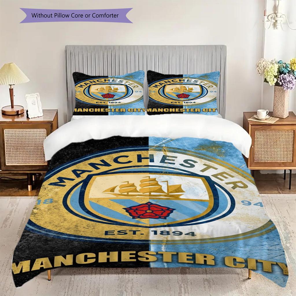 Manchester City Heritage Emblem Bedding (1 * Duvet Cover + 2 * Pillowcase, Without Core) 2DFlat Christmas Birthday Gift Bedding Set