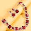 Rotes Diamant Halskette Ohrringe Set Brautschmuck Premium Quadratisches Schmuckset Schmuckset