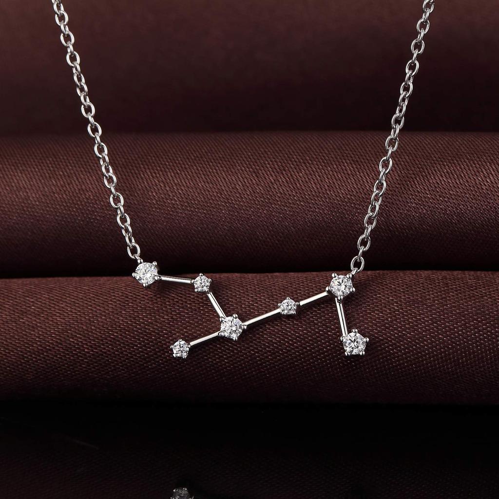 jiamiaoi 12 Constellation Necklace 925 Sterling Silver Constellation Pendant Necklace Delicate Rhinestone Constellation Sign Elegant Cubic Zirconia