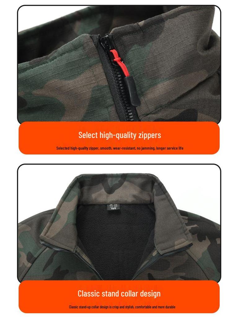 Men's Waterproof Camouflage Workwear Set - Velvet Lined, Wear-Resistant, Outdoor Cold Protection