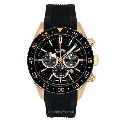 Ceramic Chronograph Rubber Strap Black Dial Quartz F20516-2 100M Men's Watch