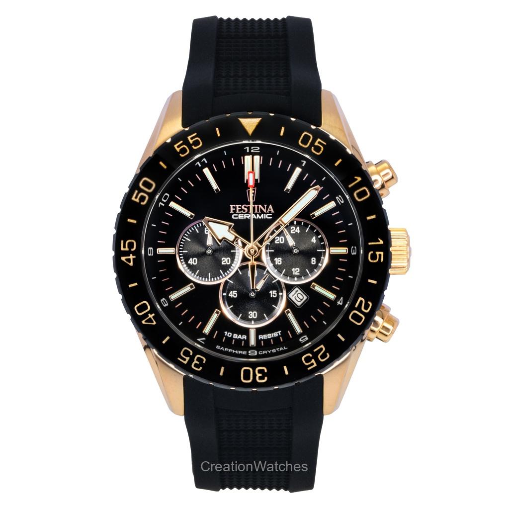 Festina Ceramic Chronograph Rubber Strap Black Dial Quartz F20516-2 100M Men's Watch