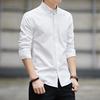 Camicia da uomo a maniche lunghe, tinta unita, con bottoni, monopetto, cardigan elegante, bavero, casual, da uomo, primaverile, per lavoro