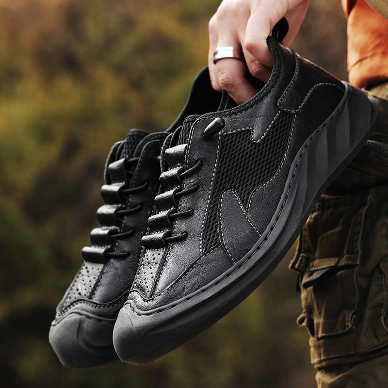 

22 new summer leather mountaineering beach shoes mesh breathable low-top casual sports shoes 39 чёрный