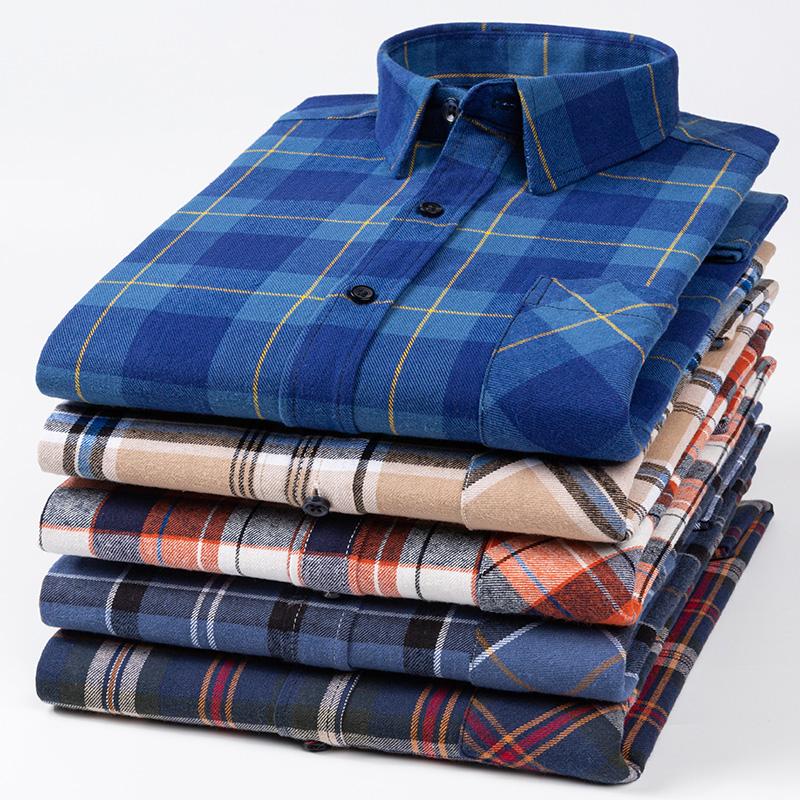 New Winter/Autumn Cotton Brushed Long Sleeve Men Plaid Shirts Soft Comfortable Plus Size Business Casual