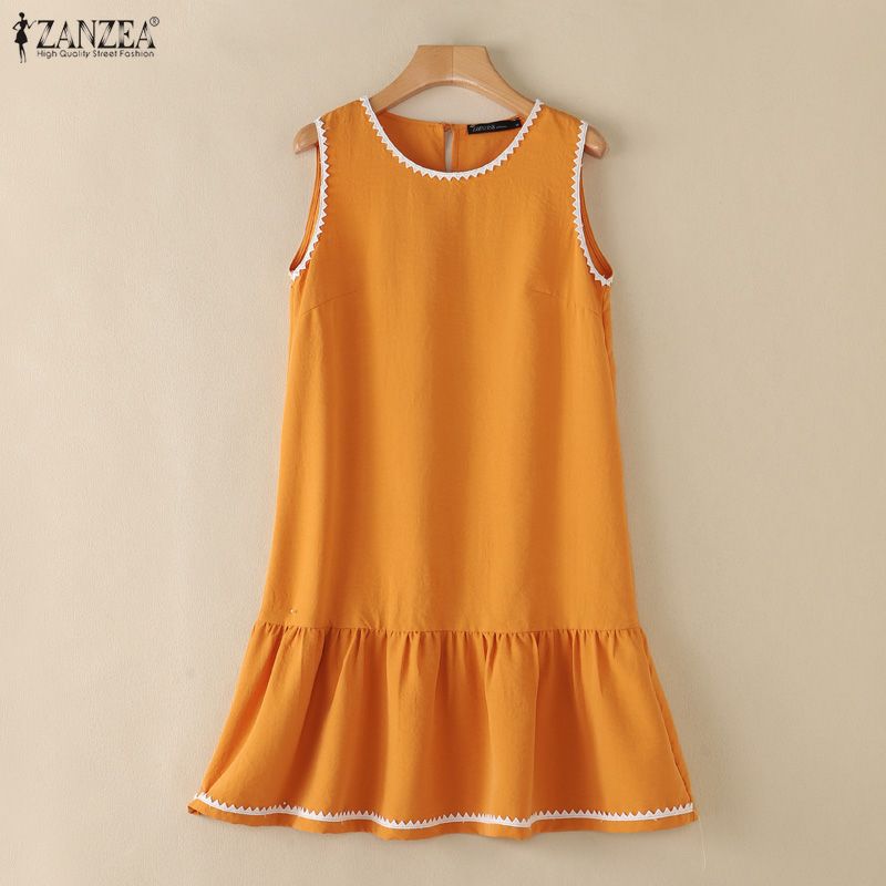 ZANZEA Women Casual Round Neck Summer Sleeveless Tank Dress