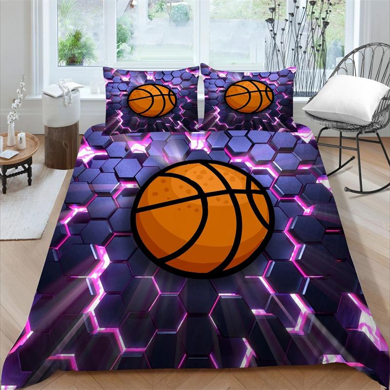 3D Basketball King Queen Duvet Cover Sports Theme Bedding Set for Kids Teens Boys Ball Game Bedroom Decor Soft Comforter Cover