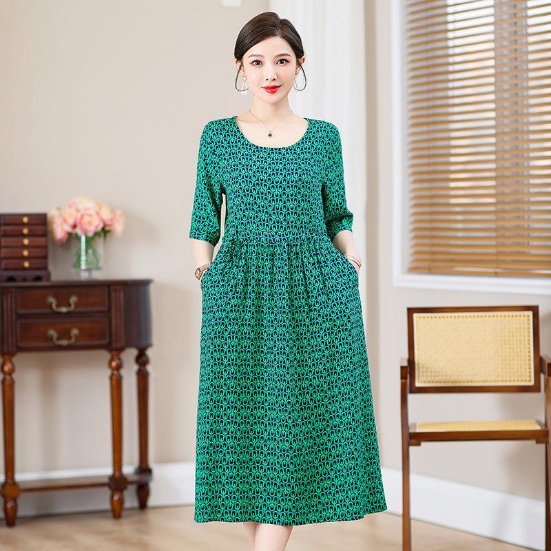 Übergröße Damen Langes Freizeitkleid Schmal geschnittenes Kleid Kurzarm Druckkleid Sommerkleid für Damen