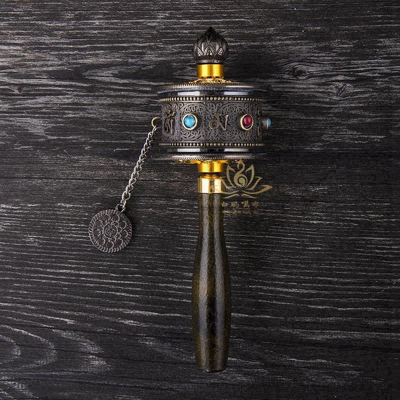 

Buddhist Copper Hand-Cranked Prayer Wheel Buddha Prayer Double Bearing Wheels Exquisite Collectibles Gift Indoor Decorative S