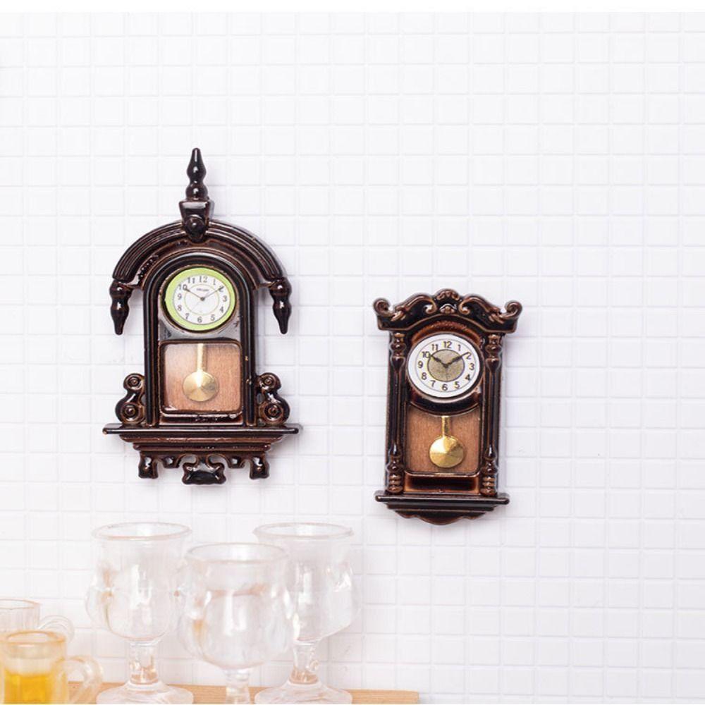 Zinc Zinc Alloy Material Dollhouse Wall Clock Movable Pendulum Simulated Furniture Model  Living Room Decor