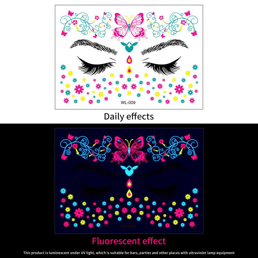 16 Fluorescent Face Stickers Nightclub Masquerade Neon Fluorescent Face Stickers Waterproof Music Festival Glow Tattoo Stickers