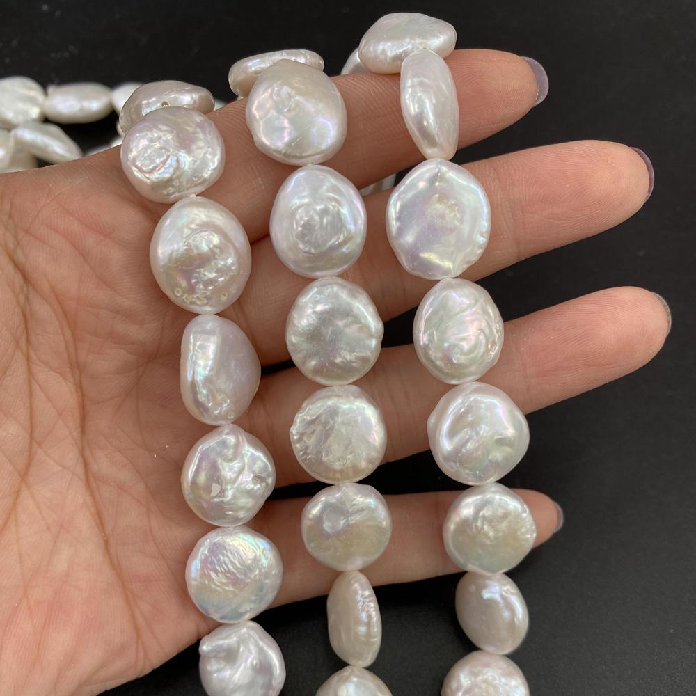 1String, Button Shape Pearls, 14-15 mm, White Natural Freshwater Pearl Beads for Jewelry Making DIY Supplies, Women's Craft Gifts 36cm