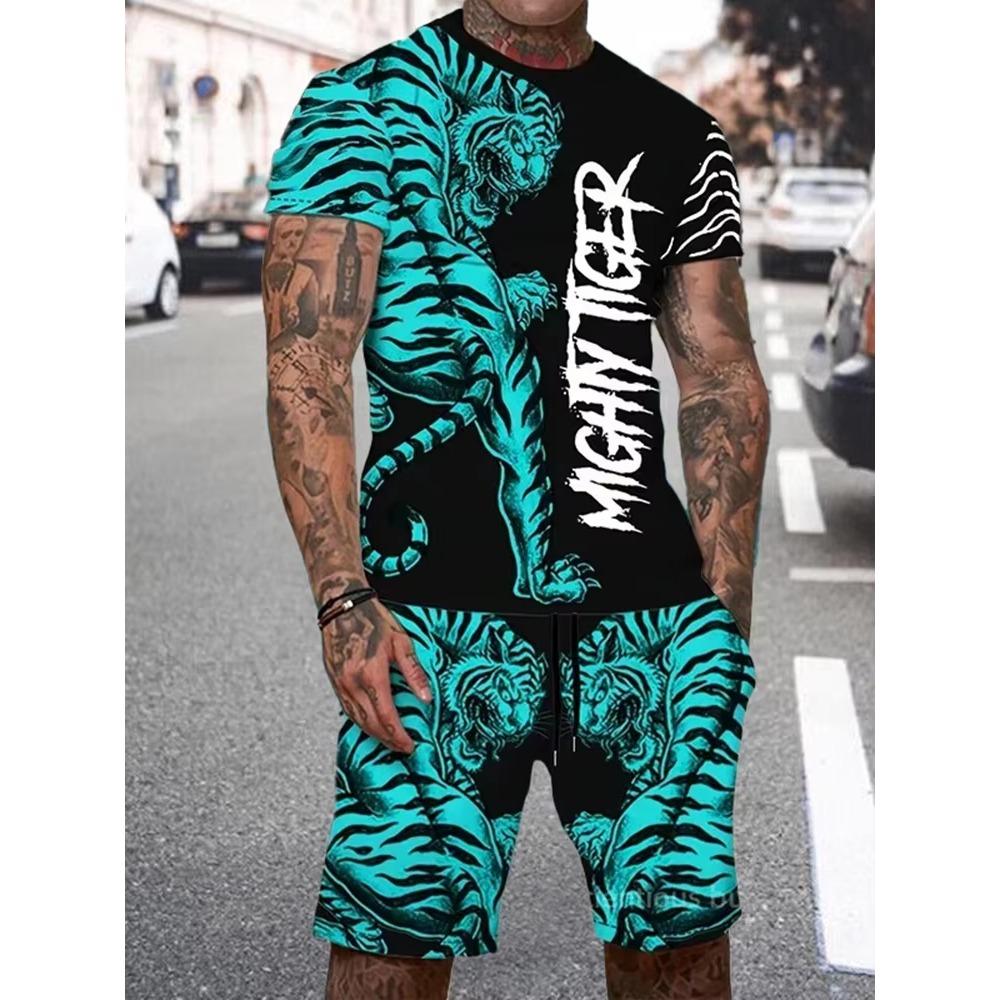 Latest Summer Men's Clothing 3D Printed Men's Fashion Sports Set Oversized Short Sleeved T-shirt Pants Set Men's T-shirt Shorts Set