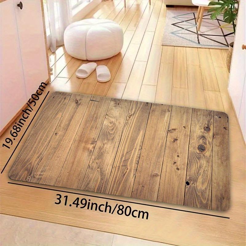 

1pc, 8mm Thickness Carpet with Faux Wood Grain Print, Non-Slip Washable Play Mat for Living Room, Bedroom, Indoor Foot Mat, Bathroom Accessory 50x80cm