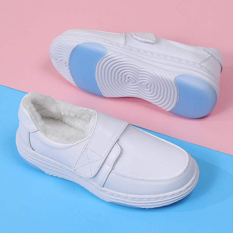 

Женские мокасины на платформе, туфли для медсестер, женские зимние теплые меховые туфли, повседневные белые кожаные туфли для мам EU:35