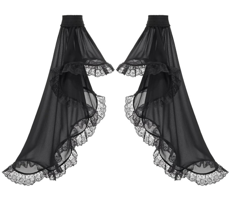 Detachable Chiffon Bell False Sleeves, Multi-Layer Lace Ruffle Flared Arm Cuffs, Off Shoulder Arm Covers for Gothic Wedding Evening Gown Cosplay L чёрный